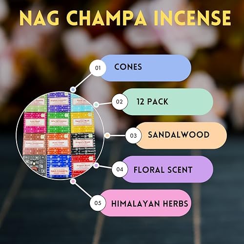 12 Pack Satya Sai Nag Champa Incense Cones Natural Scent for Meditation and Home Aromatherapy