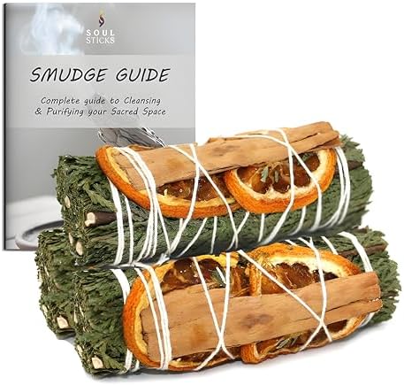 Soul Sticks 3 Pack Cedar Orange Cinnamon Sage Smudge Sticks for Money Cleansing Abundance