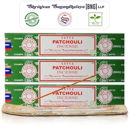 Satya Patchouli Incense Sticks 45 GMS 3 Pack with Raajsee Incense Holder