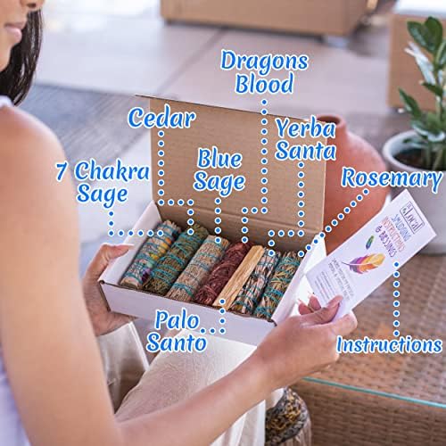 7 Sage Smudge Kit with Blue Sage White Sage Cedar Dragons Blood Rosemary Yerba Santa Palo Santo