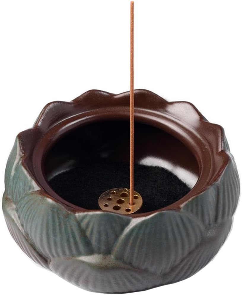 Lotus Incense Burner Set in Green Ceramic