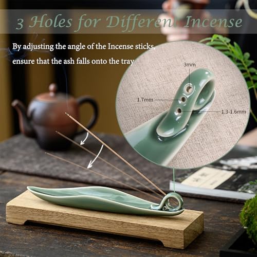 9 Length Incense Stick Holder with 3 Holes White Porcelain Ash Catcher for Spa and Meditation Room