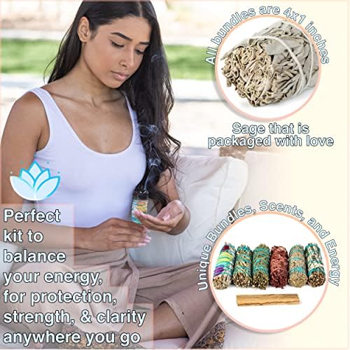 7 Sage Smudge Kit with Blue Sage White Sage Cedar Dragons Blood Rosemary Yerba Santa Palo Santo