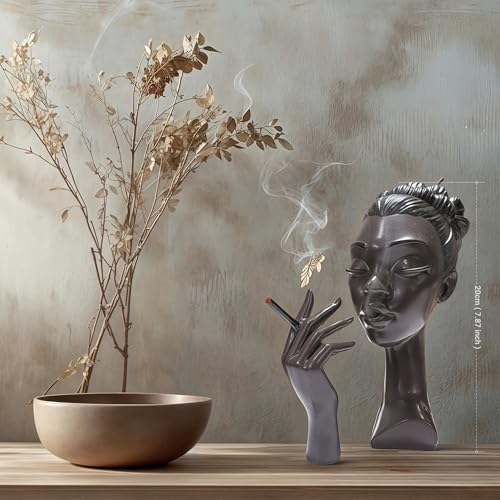 Elegant Black Woman Incense Burner Head with Serene Smoke Flow