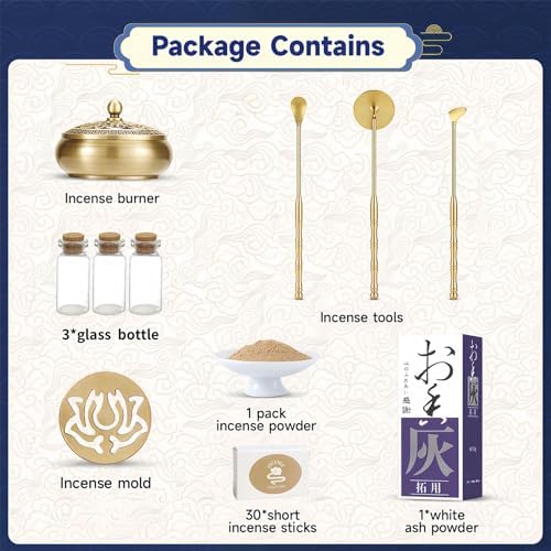Yoga Meditation Incense Burner Set - 16 Piece Brass Censer Kit with Tools for Relaxation and Home Fragrance