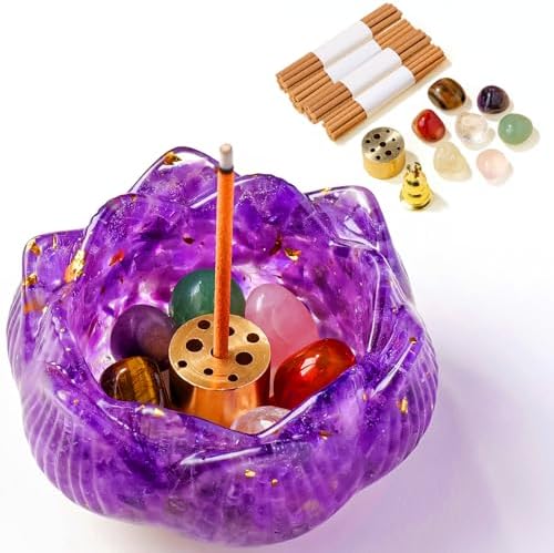 Amethyst Resin Crystal Lotus Incense Burner Set - 15pcs