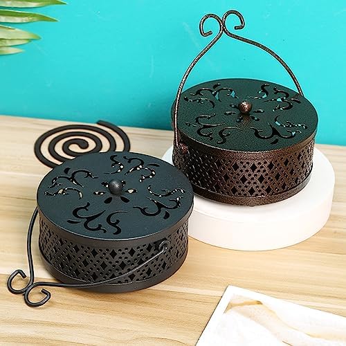 Portable Mosquito Incense Holder Box with Lid and Handle Black