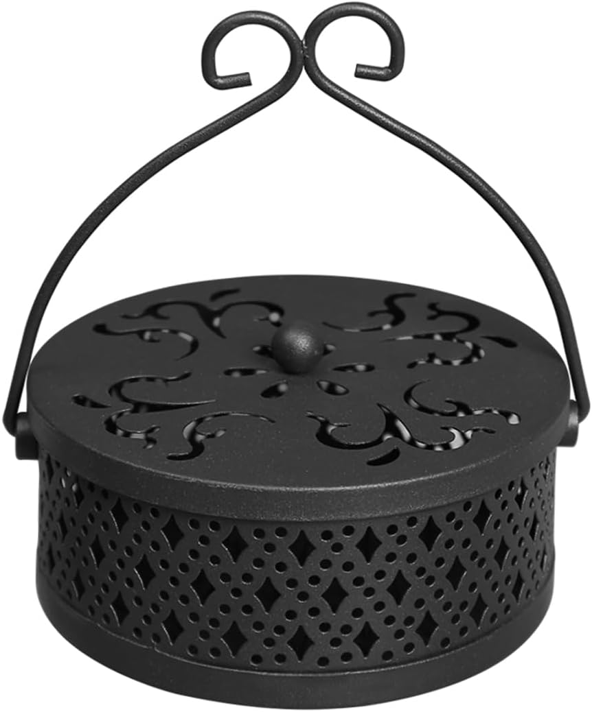 Portable Mosquito Incense Holder Box with Lid and Handle Black