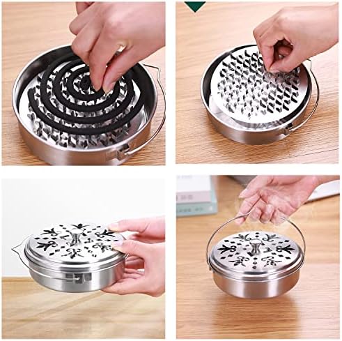 2 Portable Mosquito Coil Holders with Handle Fireproof Incense Burner for Home Silver