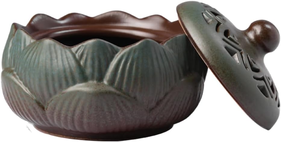 Lotus Incense Burner Set in Green Ceramic