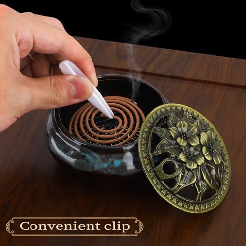 Handmade Ceramic Incense Burner with Metal Lid - Fambe Blue