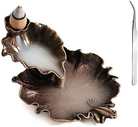 Waterfall Incense Cone Holder with Lotus and Frog Design