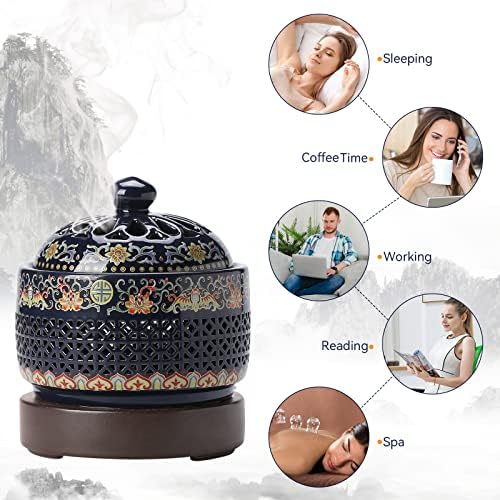ISSNW Ceramic LED Incense Holder with Simulated Flames