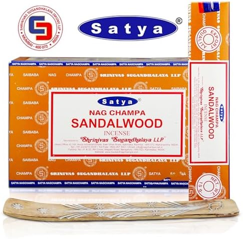 Satya Sandalwood Incense Sticks 180gm with Holder Bundle