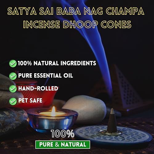 12 Pack Satya Sai Nag Champa Incense Cones Natural Scent for Meditation and Home Aromatherapy