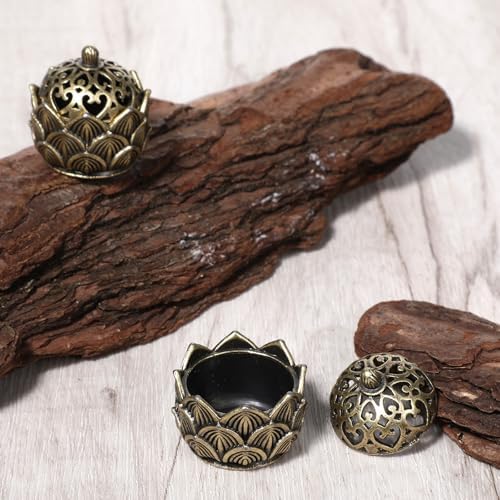 2 Pack Brass Lotus Incense Holders with Lid for Home Decor