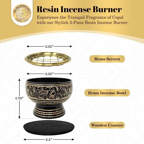 India Small Decorated Brass Incense Burner with Wooden Coaster