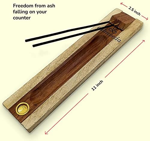 Rosewood Incense Holder for Sticks - 11 Inch Dual Burners with Cone Holder