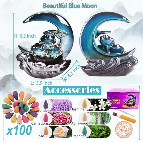 New Moon Backflow Incense Holder with 100 Cones and 40 Sticks