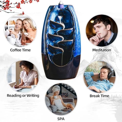 INONE Ceramic Incense Burner with 100 Cones Blue