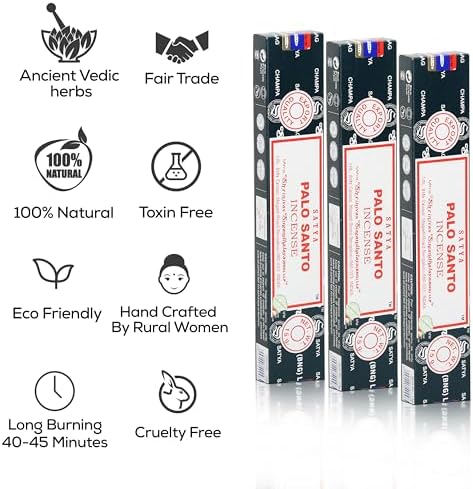 Satya Nag Champa Palo Santo Incense Sticks 15gmx12 Pack with Raajsee Incense Holder