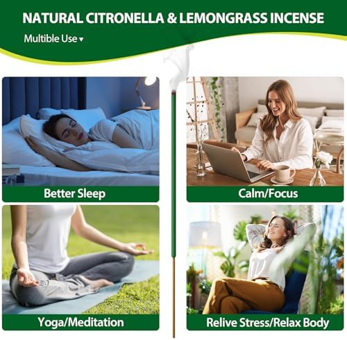 KICKOUTOR 240PCS Natural Citronella Incense Sticks Mosquito Repellent