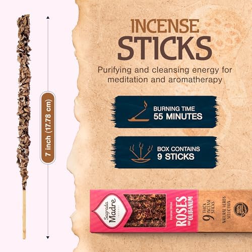 9 Pcs Rose Frankincense Incense Sticks - 7 Long Natural Aromatic