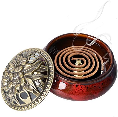 Ceramic Incense Burner with Lid and Brass Holder