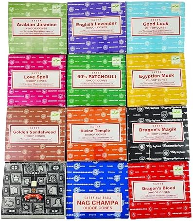 12 Pack Satya Sai Nag Champa Incense Cones Natural Scent for Meditation and Home Aromatherapy