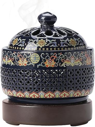 ISSNW Ceramic LED Incense Holder with Simulated Flames