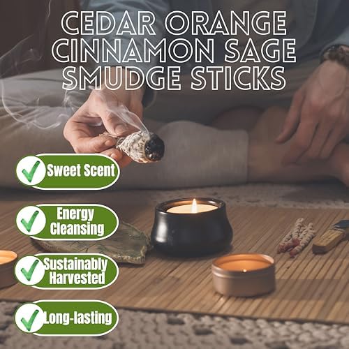 Soul Sticks 3 Pack Cedar Orange Cinnamon Sage Smudge Sticks for Money Cleansing Abundance