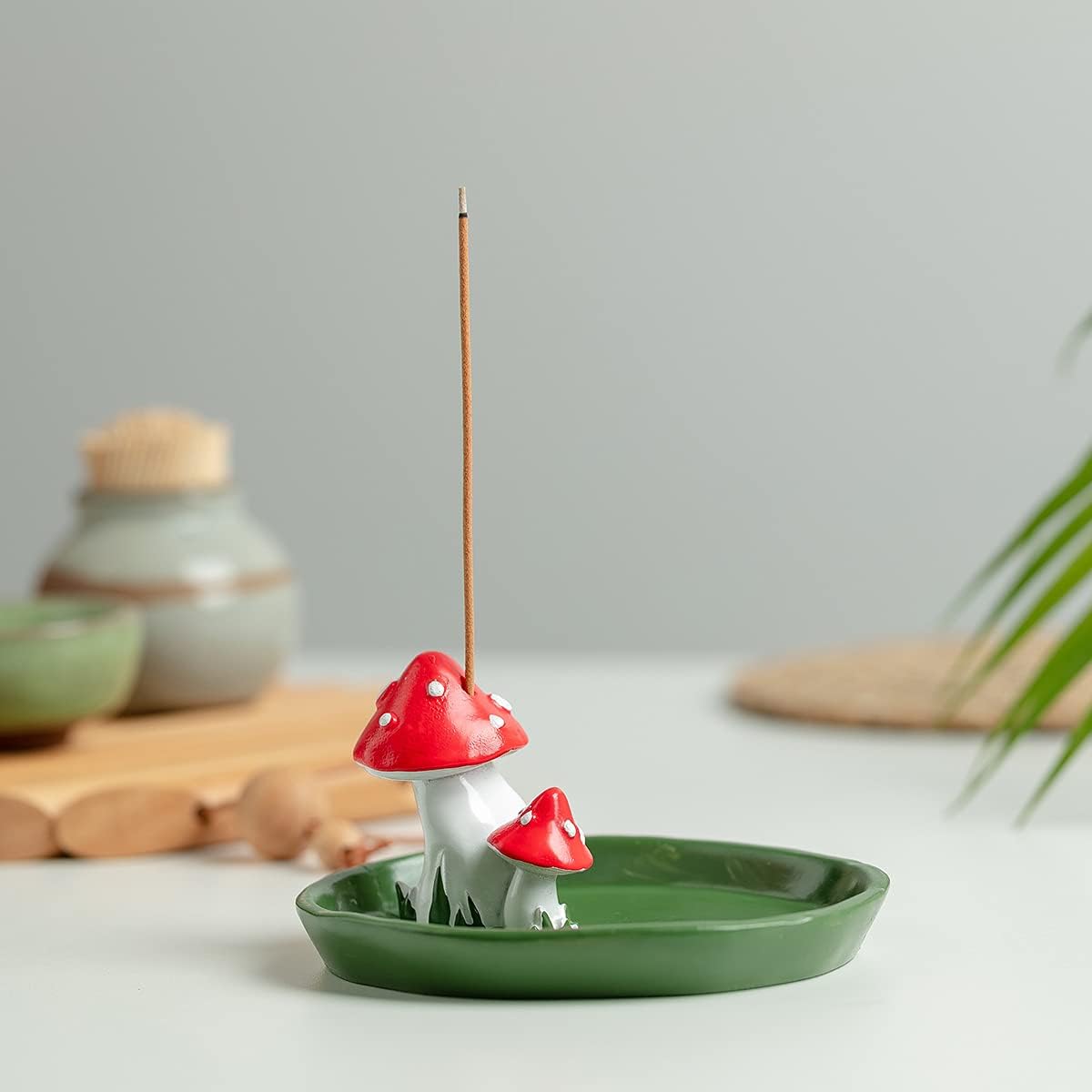 Cute Mushroom Incense Holder with 30 Sticks Natural Design Green