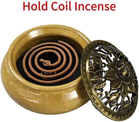 Miupoo Yellow Ceramic Incense Burner with Brass Holder