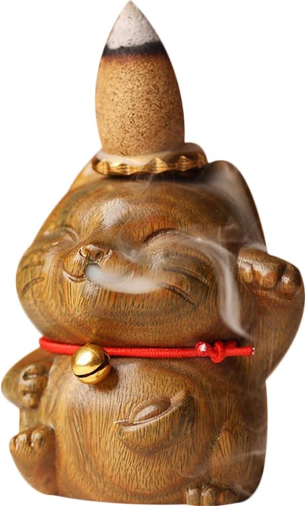 OLizee Wooden Cat Shaped Incense Holder