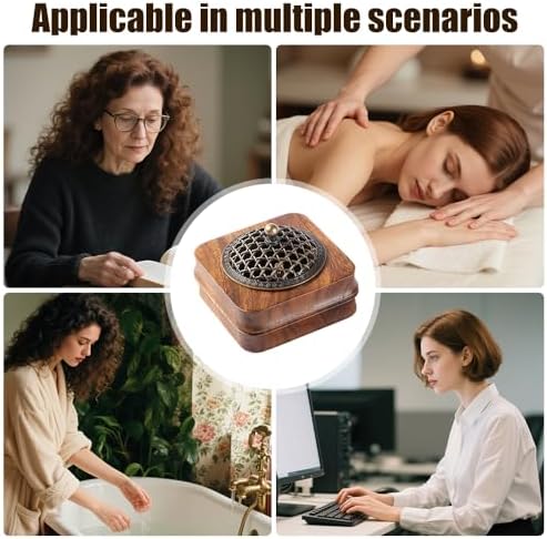 Bamboo Node Walnut Incense Burner Holder 4 Handcrafted Square Censer with Alloy Lid for Sticks Cones Yoga Meditation