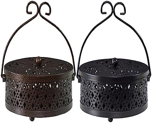 2 Pieces Mosquito Coil Holder Retro Portable Hanging Incense Burner with Handle Fireproof Holder for Home and Camping