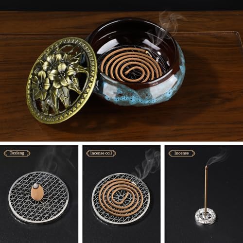 Handmade Ceramic Incense Burner with Metal Lid - Fambe Blue