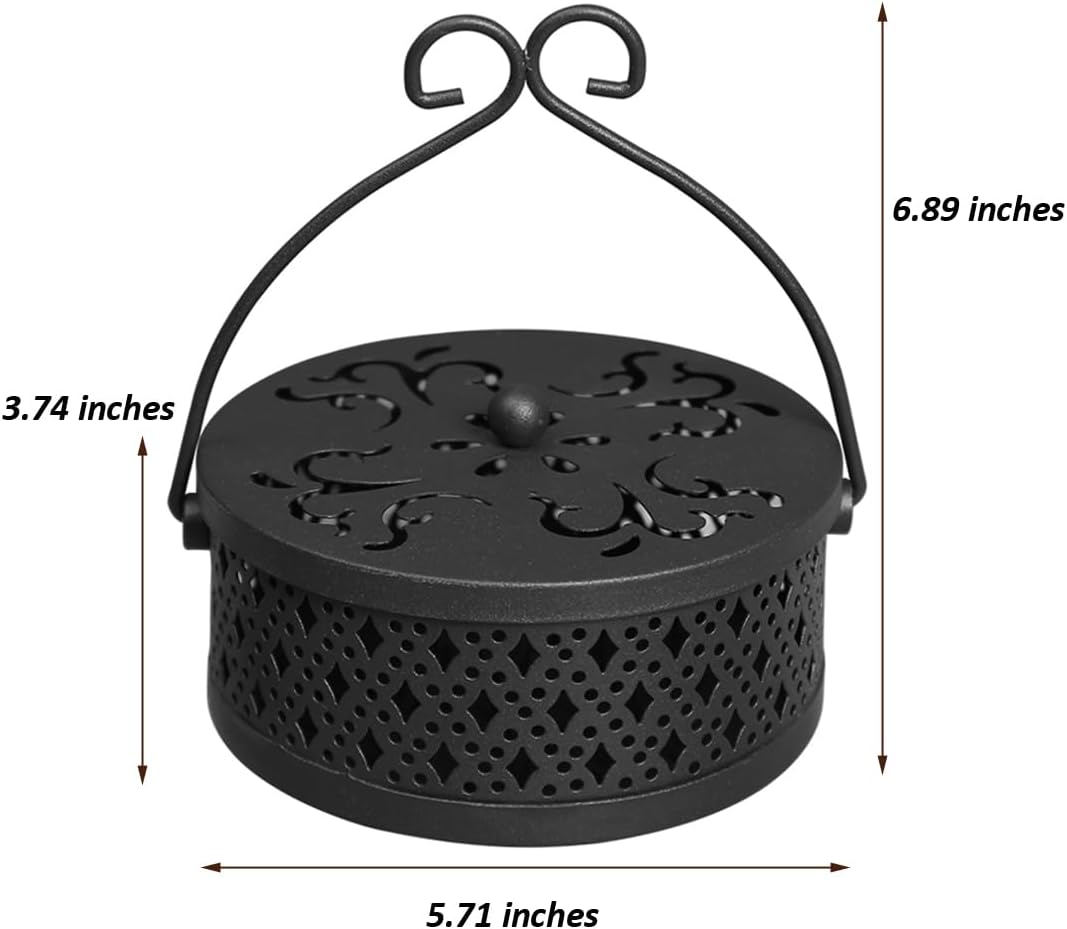 Portable Mosquito Incense Holder Box with Lid and Handle Black