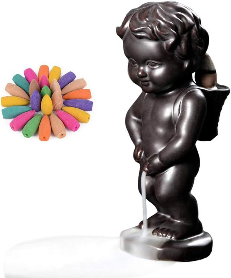 GOLDEAL Peeing Boy Backflow Incense Burner with 20 Cones