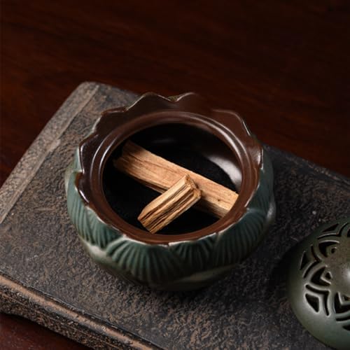 Lotus Incense Burner Set in Green Ceramic