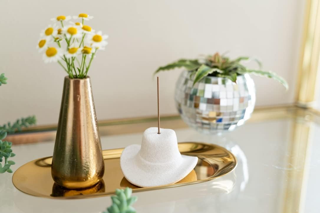 Ceramic Cowboy Hat Incense Holder - White