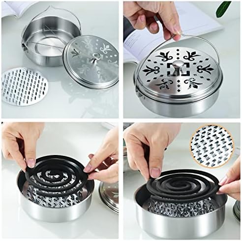 2 Portable Mosquito Coil Holders with Handle Fireproof Incense Burner for Home Silver
