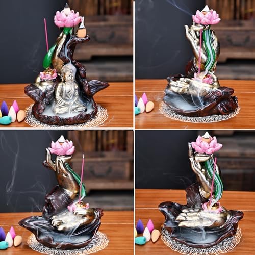 Waterfall Incense Burner with Lotus Design