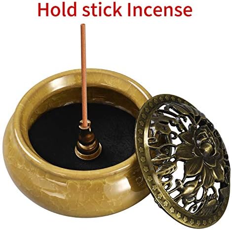 Miupoo Yellow Ceramic Incense Burner with Brass Holder