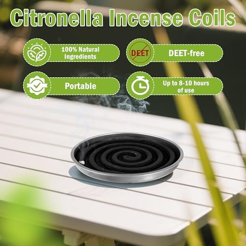 LASENTEUR Citronella Incense Coils 20 Pack with 2 Metal Trays