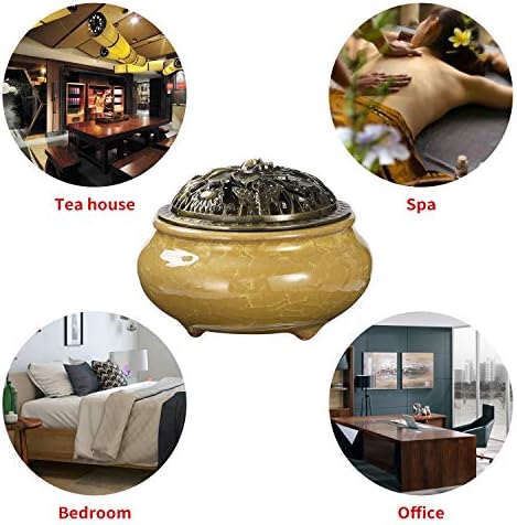 Miupoo Yellow Ceramic Incense Burner with Brass Holder