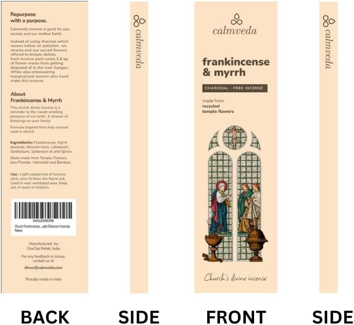 Calmveda Frankincense and Myrrh Incense - 80 Sticks Charcoal Free