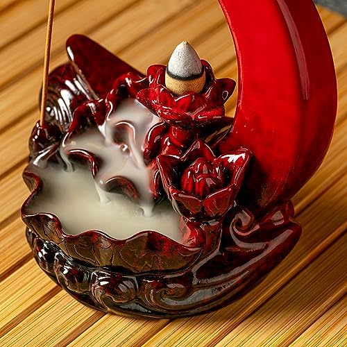 Moon Incense Burner with 60 Cones and 30 Sticks Red