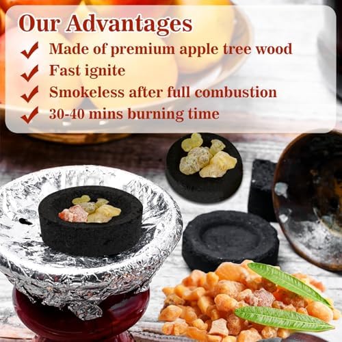 50PCS Incense Charcoal Briquettes - Quick Light Natural Charcoal for Aromatherapy and Resin Burning