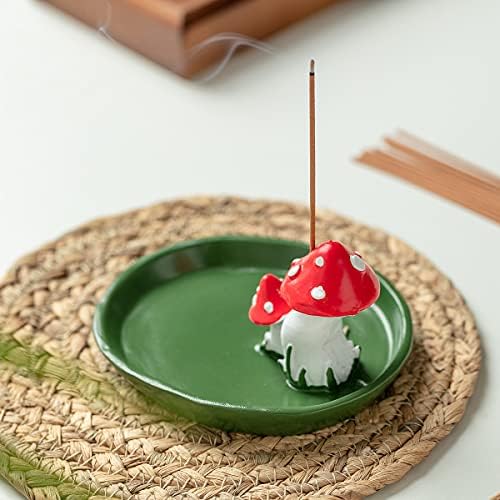 Cute Mushroom Incense Holder with 30 Sticks Natural Design Green